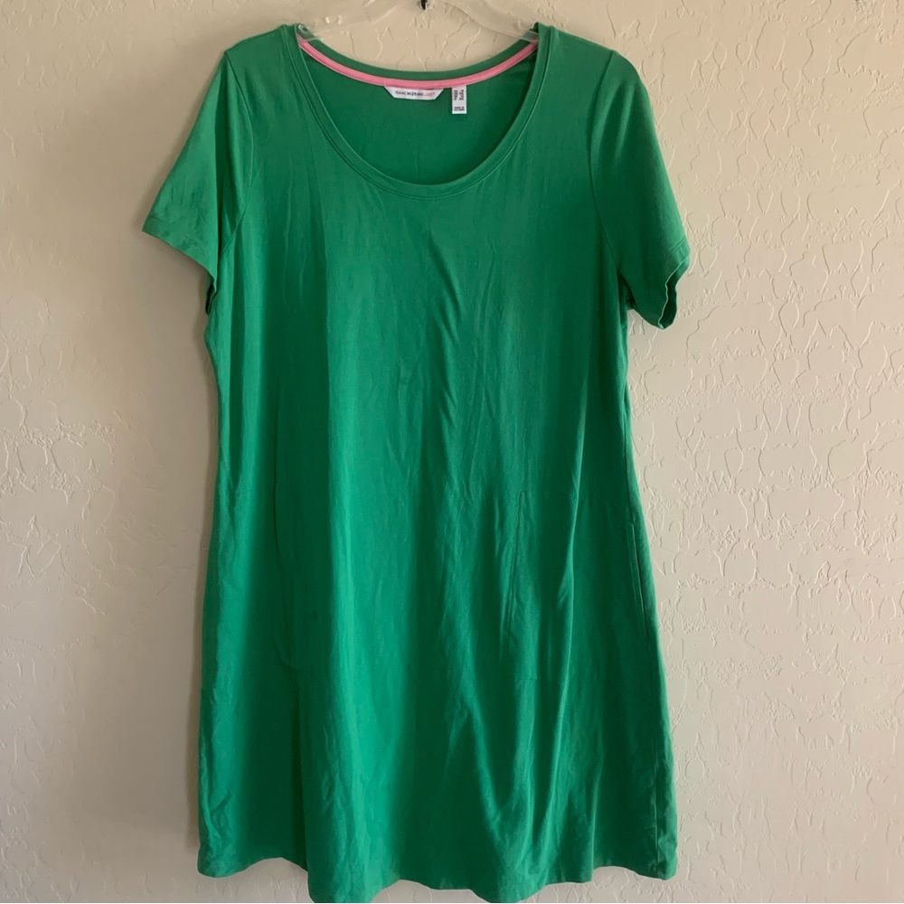 IsaacMizrahiLive! Green T-Shirt Dress With Short Sleeves and Side Pockets 1X